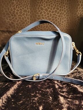 Furla Limited Edition Light Blue Leather Crossbody Bag with Gold Hardware